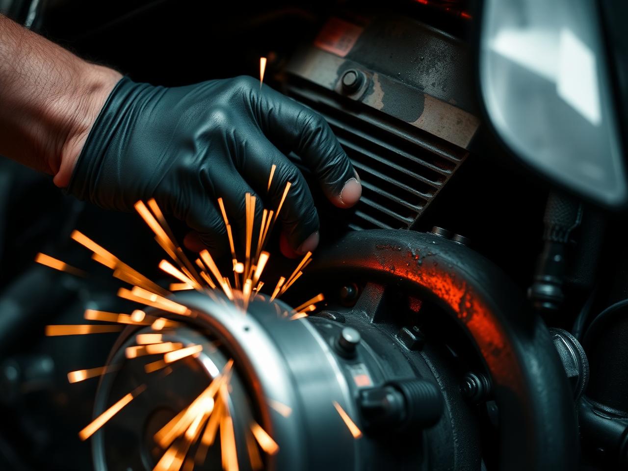 Mecánico trabajando en el motor de una moto